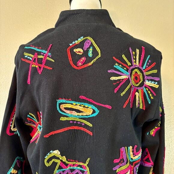 Adorable Abstract Line Art Horse and Lion Black Zipper Jacket Modern Women's L - Picture 8 of 11